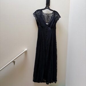 Popilush Shapewear Boho Floral Lace Front Slit Maxi Dress 3X Black